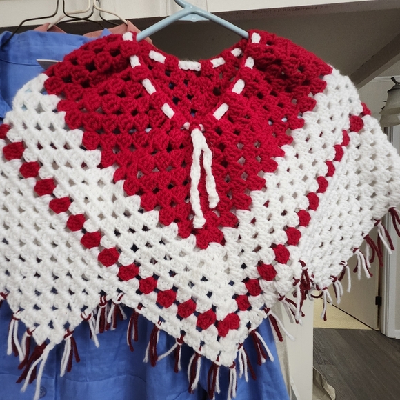 Red and White Kids Crochet Cape - Picture 1 of 5